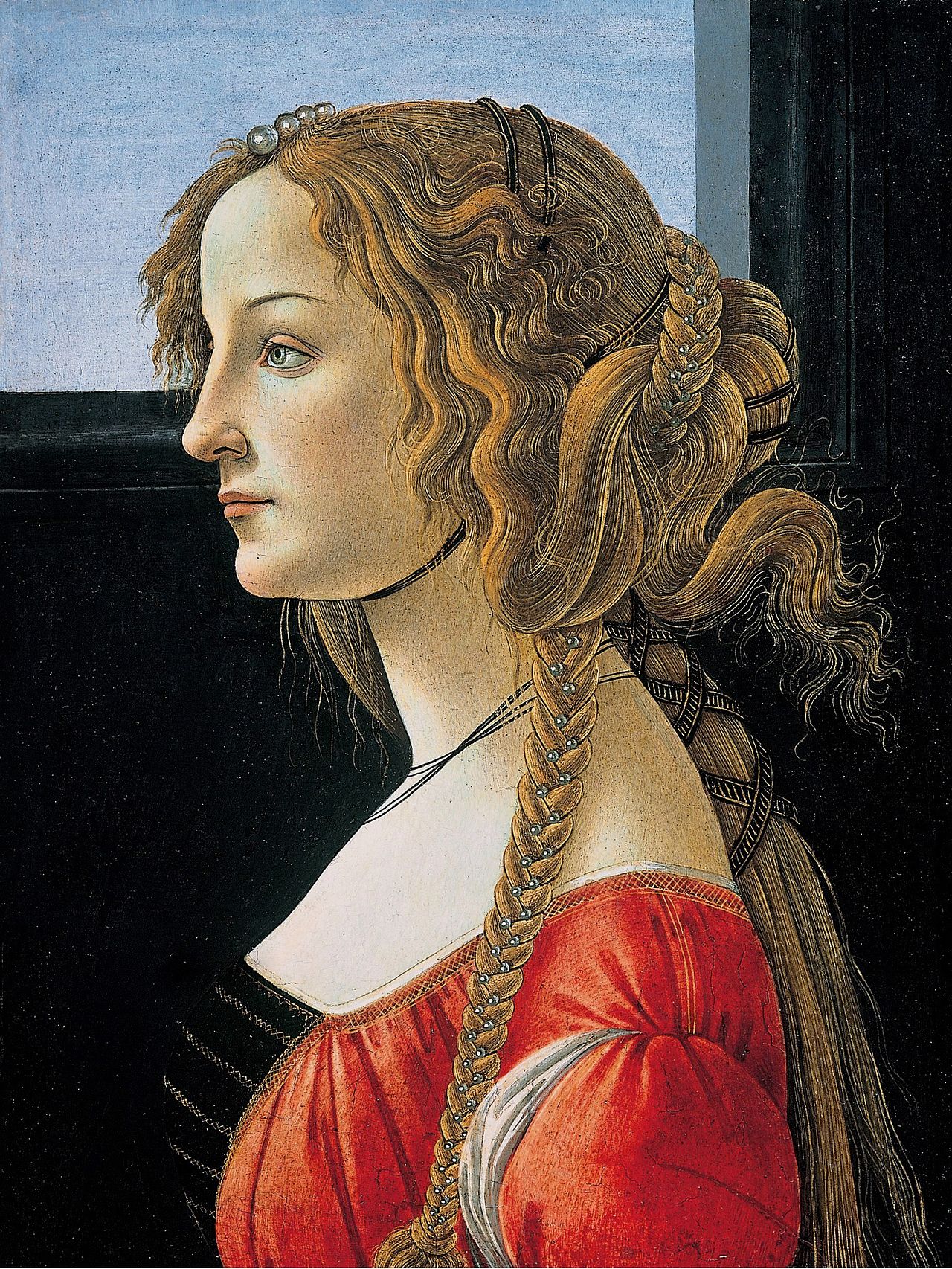 Sandro Botticelli, Ritratto femminile (1476?), Berlino, Staatliche Museen; la fisionomia di molte giovani botticelliane è stata riferita da alcuni come possibile ritratto di Simonetta, con nessun riscontro documentario.