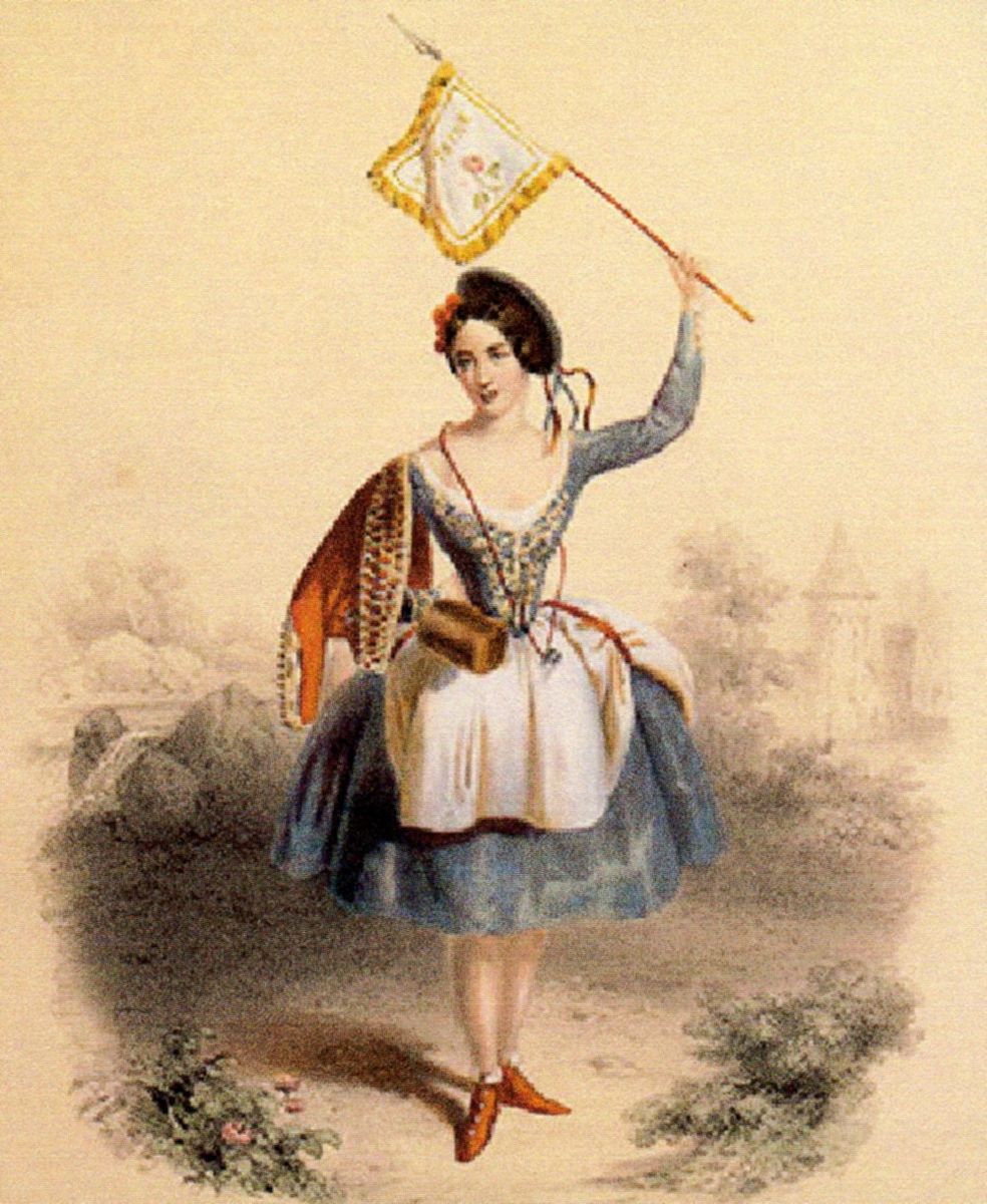 Litografia che ritrae Fanny Cerrito in La Vivandiere, Londra, 1846.