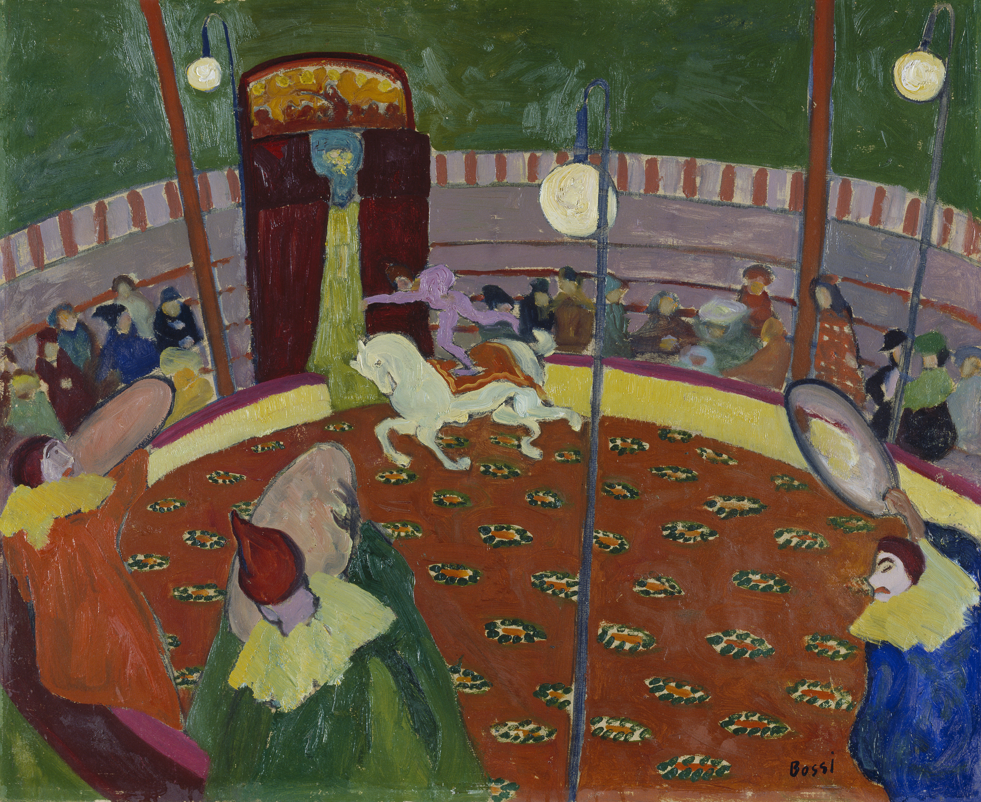 Circo, di Erma Bossi. Olio su Tela, 1909, conservato alla Galleria Lenbachhaus a Monaco di Baviera.