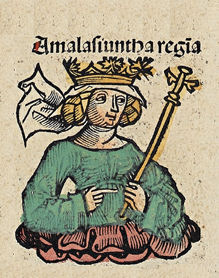 Amalasunta, regina degli Ostrogoti in Italia. Dettaglio dalle Nuremberg Chronicles (1493)