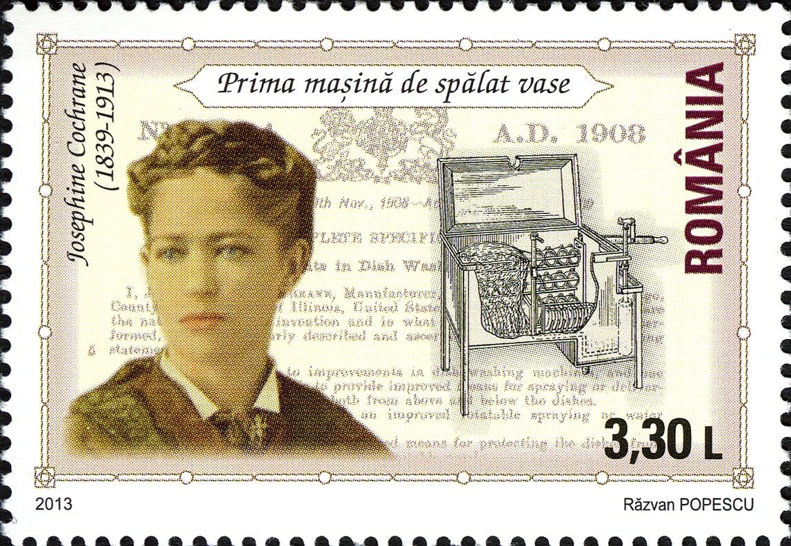 Josephine Garis Cochran su un francobollo romeno, 2013.