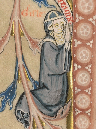 Fol. 70r del Codex Gisle, Gisle in preghiera. <br>
Immagine in pubblico dominio. Fonte: <a href=https://commons.wikimedia.org/wiki/File:Gisela_von_Kerssenbrock_-_Codex_Gisle_(f70r).png>Wikimedia Commons</a>.