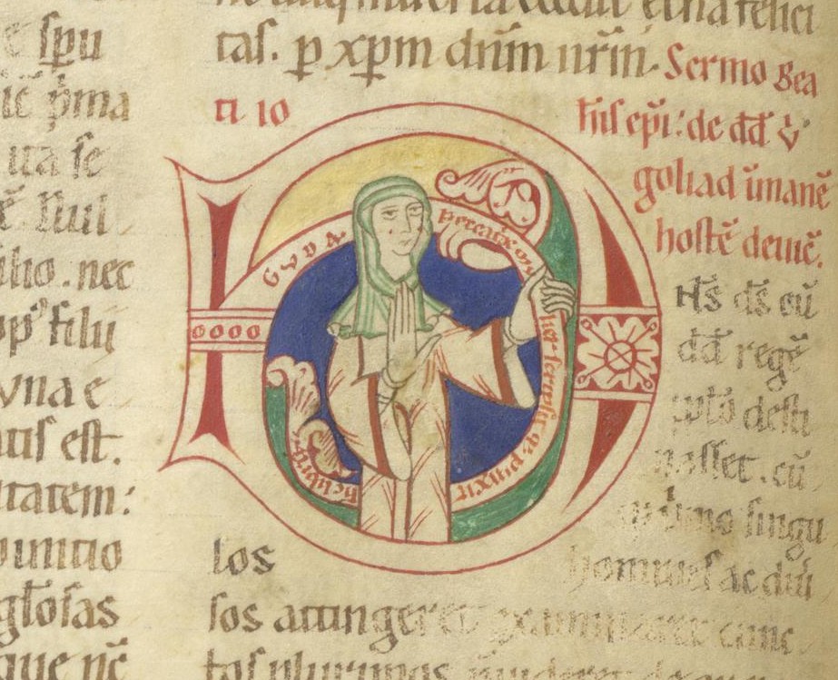 Guda, Ms. Barth. 42, c. 110v, Dominio pubblico, Universitätsbibliothek Frankfurt am Main – Mediaevalia.
<br>La riproduzione digitale del manoscritto è disponibile a <a href=https://sammlungen.ub.uni-frankfurt.de/msma/content/thumbview/3644542>questa pagina</a>.