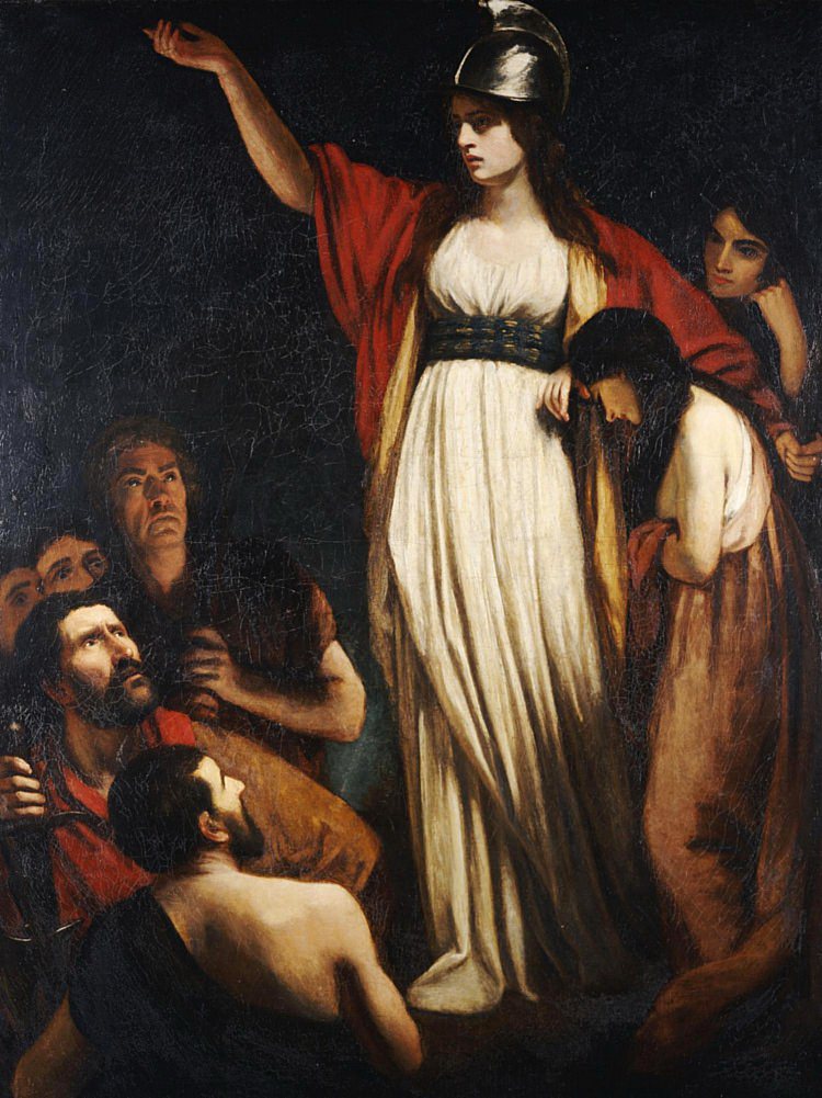 Boudica arringa i Britanni, dipinto di John Opie.